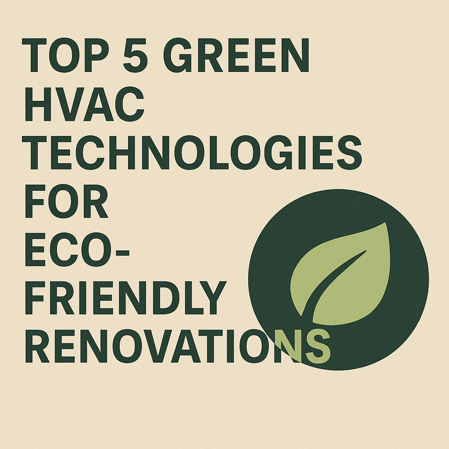 Infographic highlighting eco-friendly HVAC technologies including solar, geothermal, smart thermostats, energy recovery, and high-efficiency heat pumps
