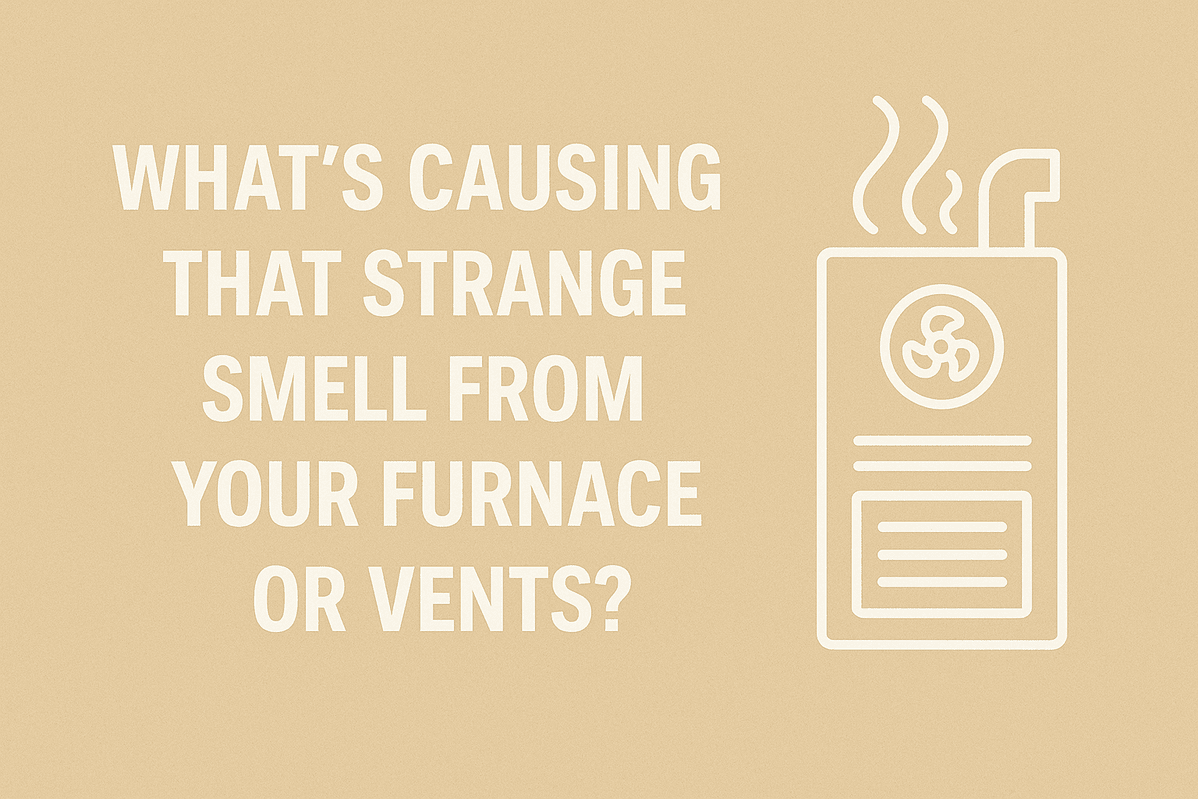 Infographic showing furnace with smell waves highlighting common HVAC odor issues
